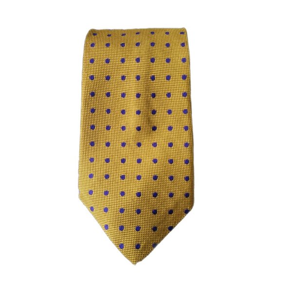 Lauren Ralph Lauren Silk Tie Yellow with Blue Dots 58" X 3.75" - Picture 1 of 6